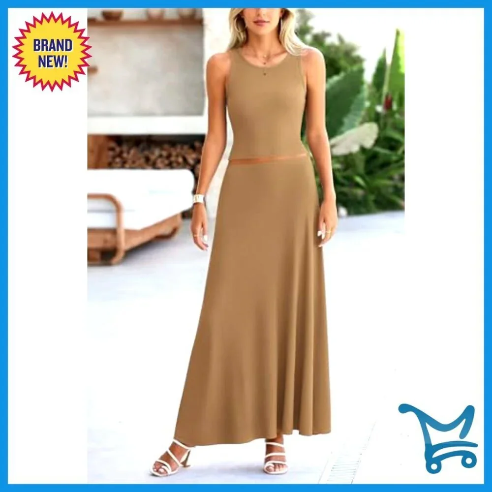 Knit Cropped Tank Maxi Skirt Set Elegant Chic Summer Outfit Matching